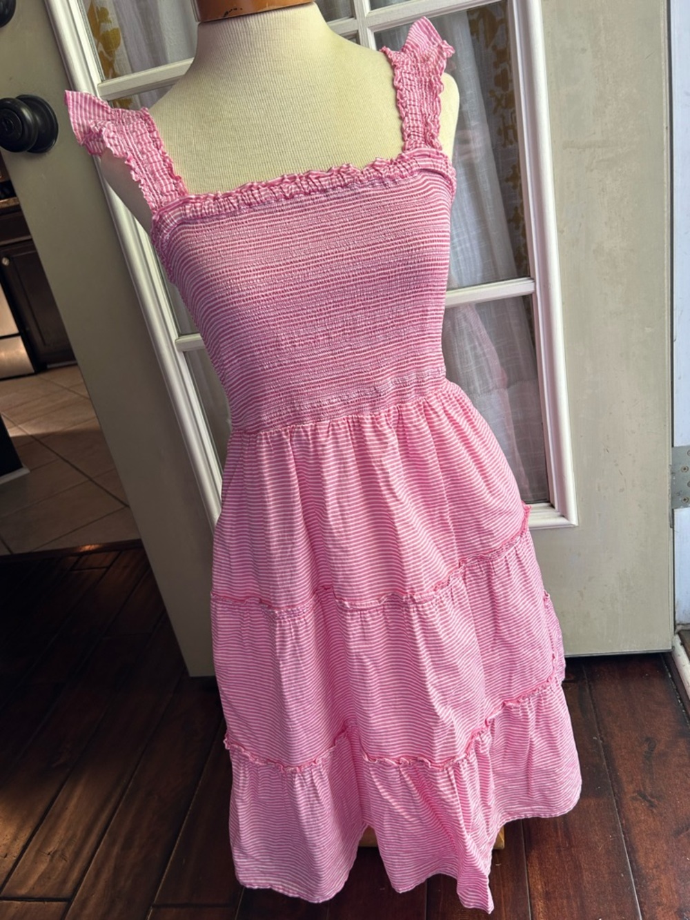 J. Crew - Pink Striped Tiered Sundress Cotton